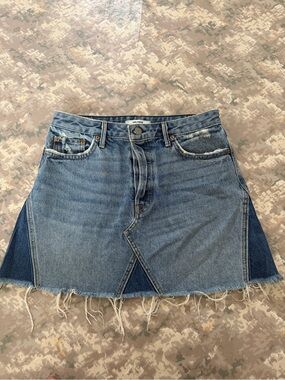 GRLFRND Light Blue Denim Mini Skirt with Dark Blue Panels
